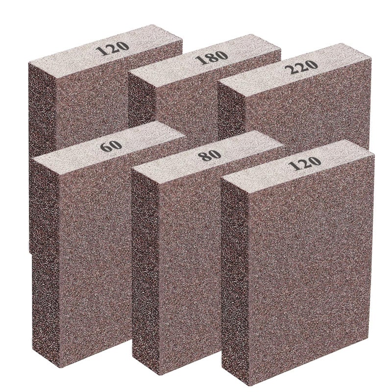 Sunxeke 6Pcs Sanding Sponge Coarse Fine Blocks kit 60/80/120/180/220 Grit for Pot Brush Pan Brush Metal Sanding Wood Sanding Glasses Sanding Washable&Reusable N-G-001 - Image 2